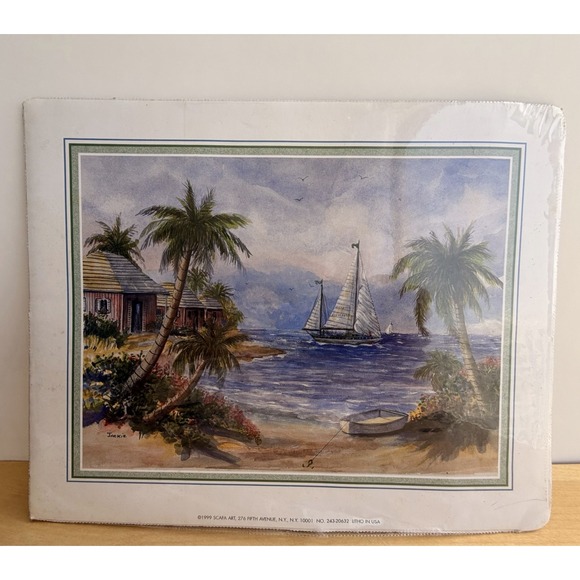 Other - Vintage Coastal Beach Sailboat Lithograph Jackie 1999 Scafa Art 9x8 Palm Trees